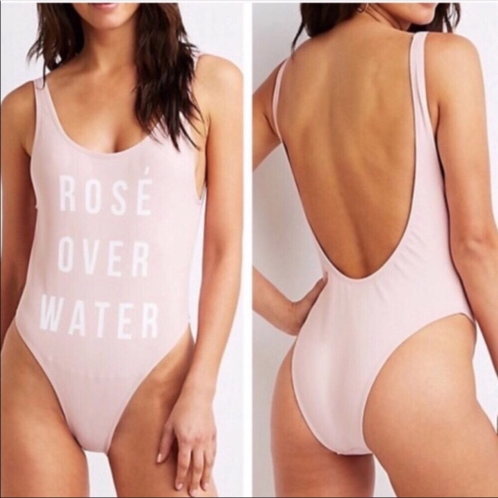 Pink High Cut ‘Rose Over Water’ One Piece Swimsuit